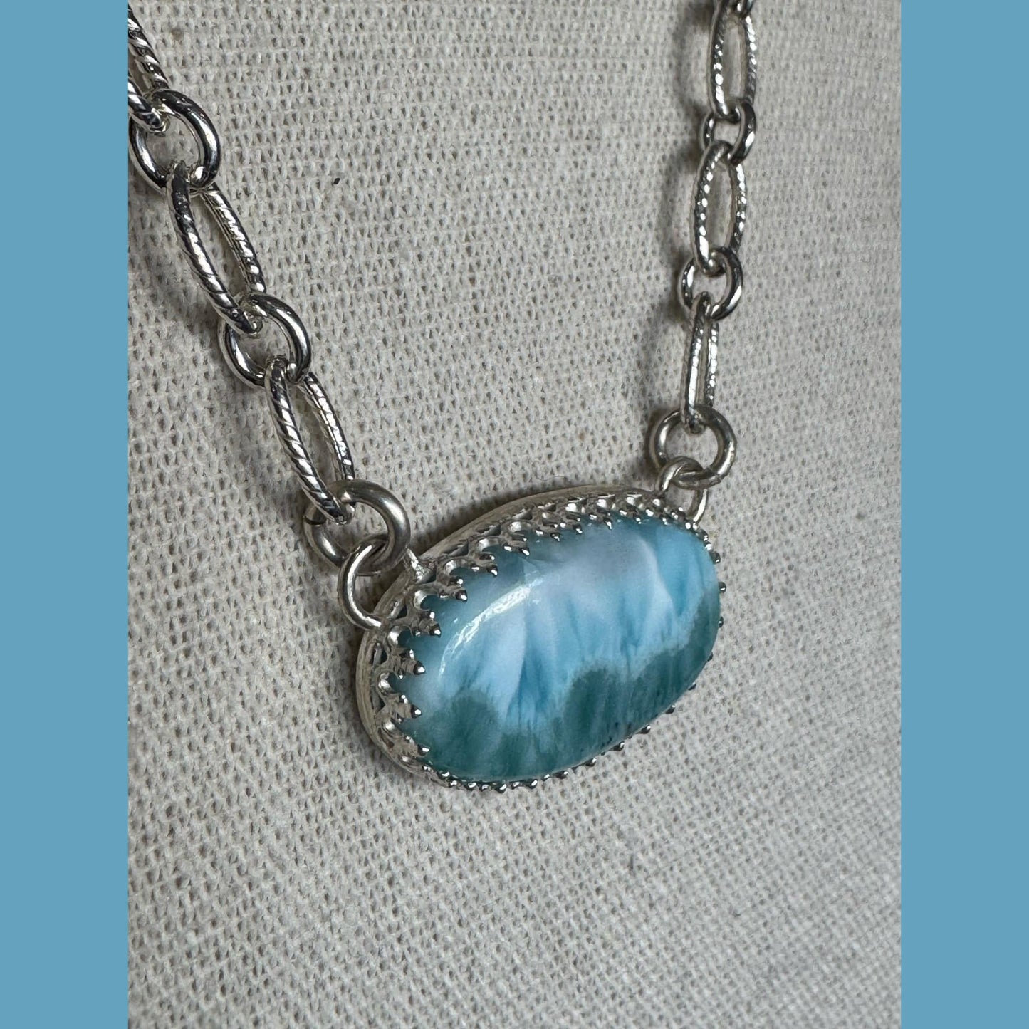 Oval Larimar Necklace on .925 Sterling Silver